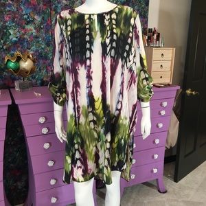 Green Purple Tie Dye Open Sides long Tunic Dress